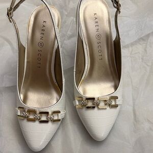 Karen Scott White and Gold Embellished Heels - New with box